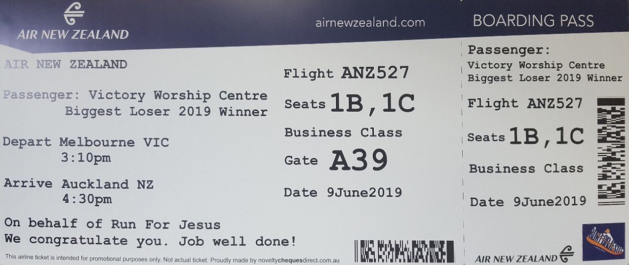 Giant Air New Zealand Boarding Pass - Novelty Cheques Direct