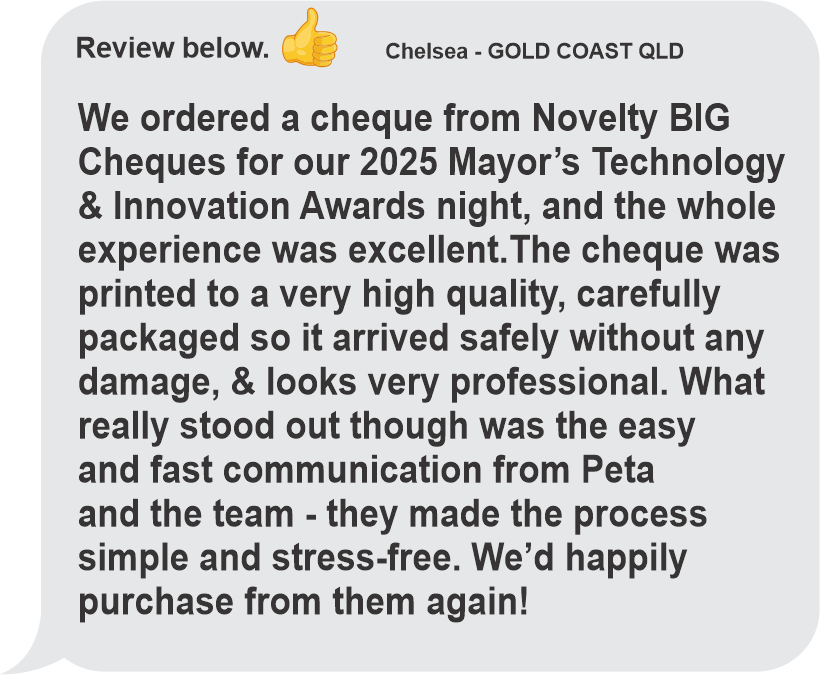 Giant Rigid Novelty Cheque - Novelty BIG Cheques