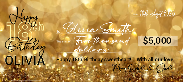 Giant Rigid Novelty Cheque - Novelty BIG Cheques