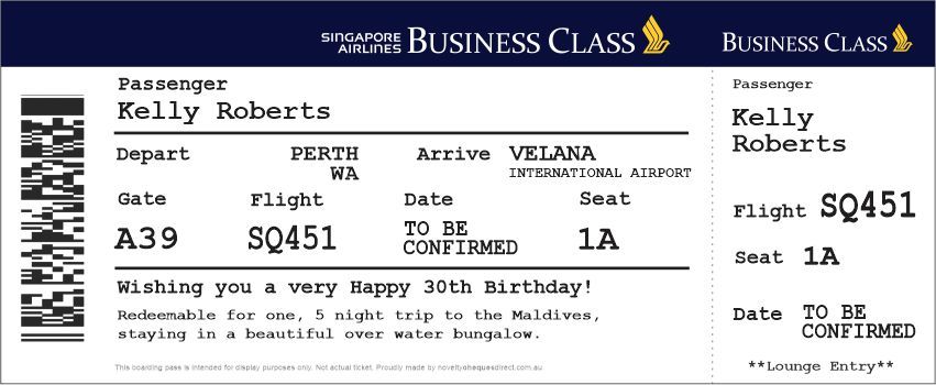 Giant Boarding Pass - Novelty Cheques Direct